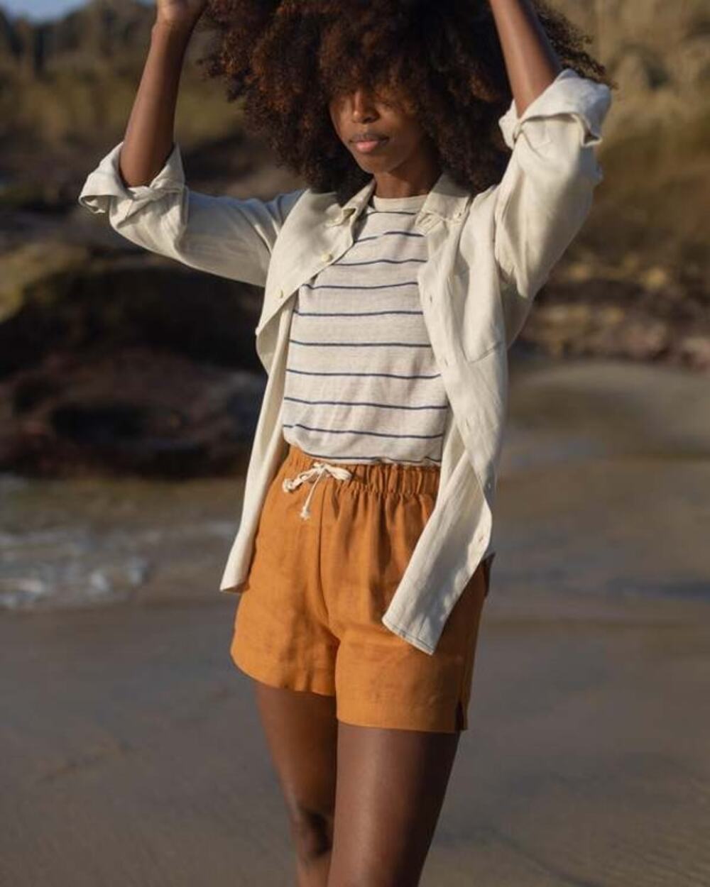 Alex Crane Bo Linen Drawstring Shorts Rust Extra Large XL